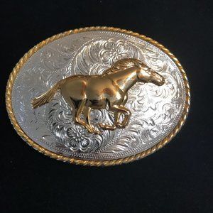Vintage Ivan Silver Gold Horse Belt Buckle